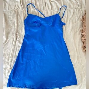 Blue Satin Babydoll Dress